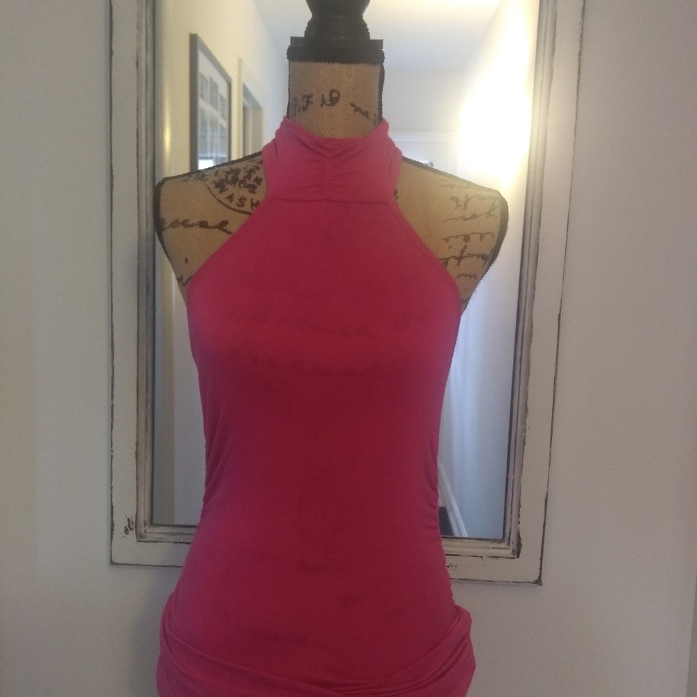Ruched Sides Hot Pink Top with Jeweled T Back
